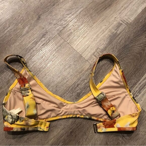 CHELSEA & VIOLET Yellow Floral Bikini Top Size Small Bohemian Padded - Picture 5 of 8